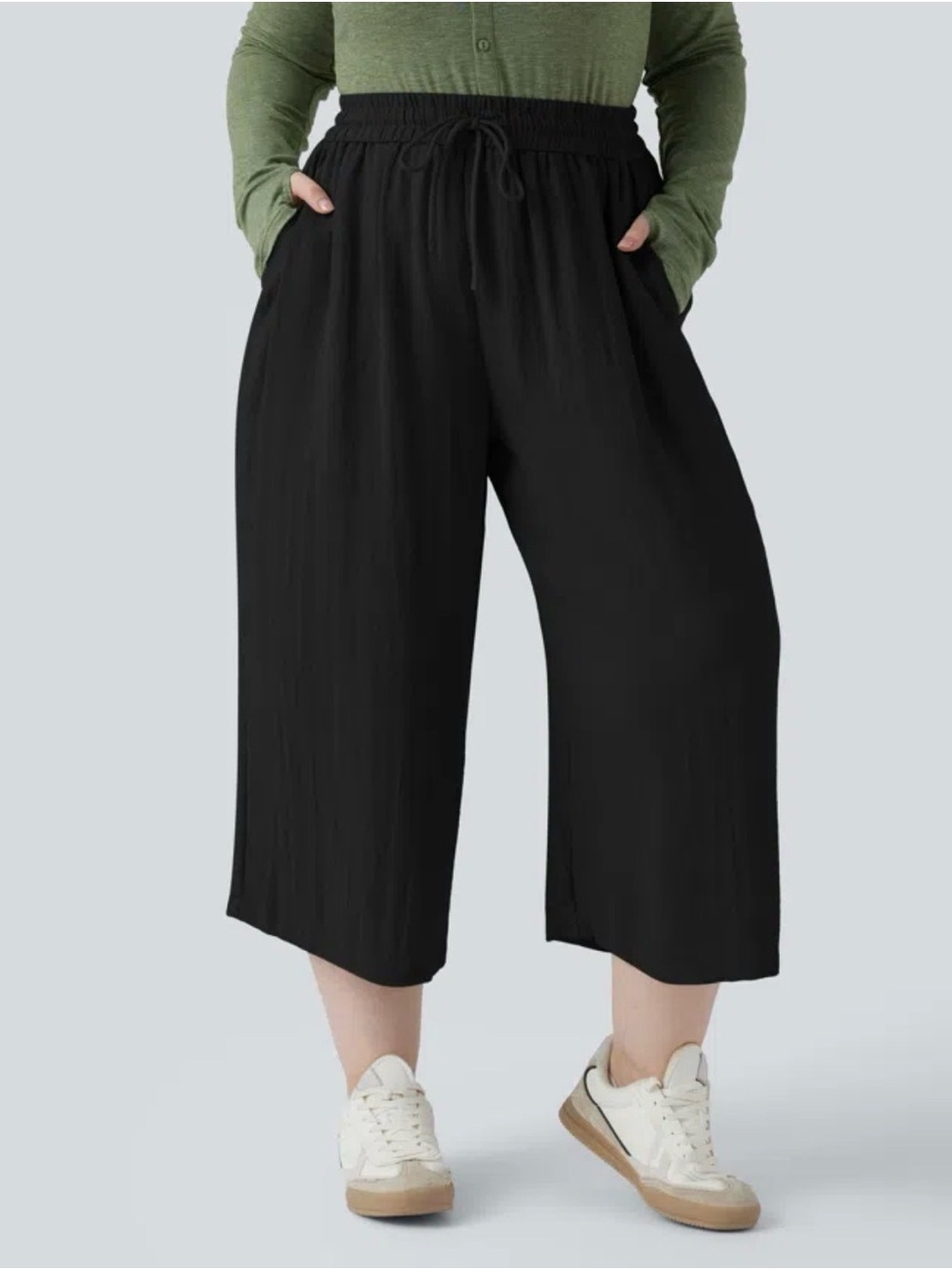 Halara High Waisted Drawstring Wide Leg Cropped Casual Linen-Feel Plus Size XL